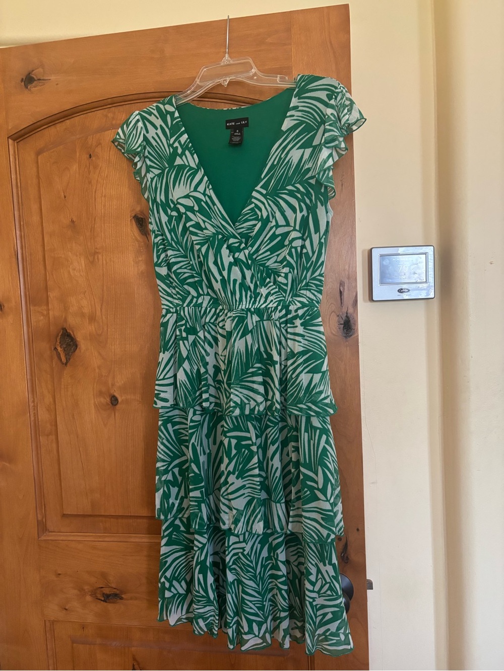 Green Leaf-Print Tiered Midi Dress by Kate and Lily